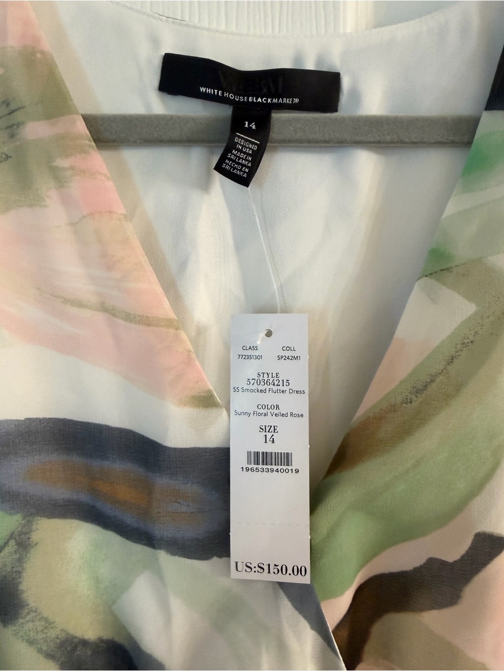 White House Black Market Watercolor Floral Flutter Sleeve Dress Size XL (NWT) - Picture 5 of 7
